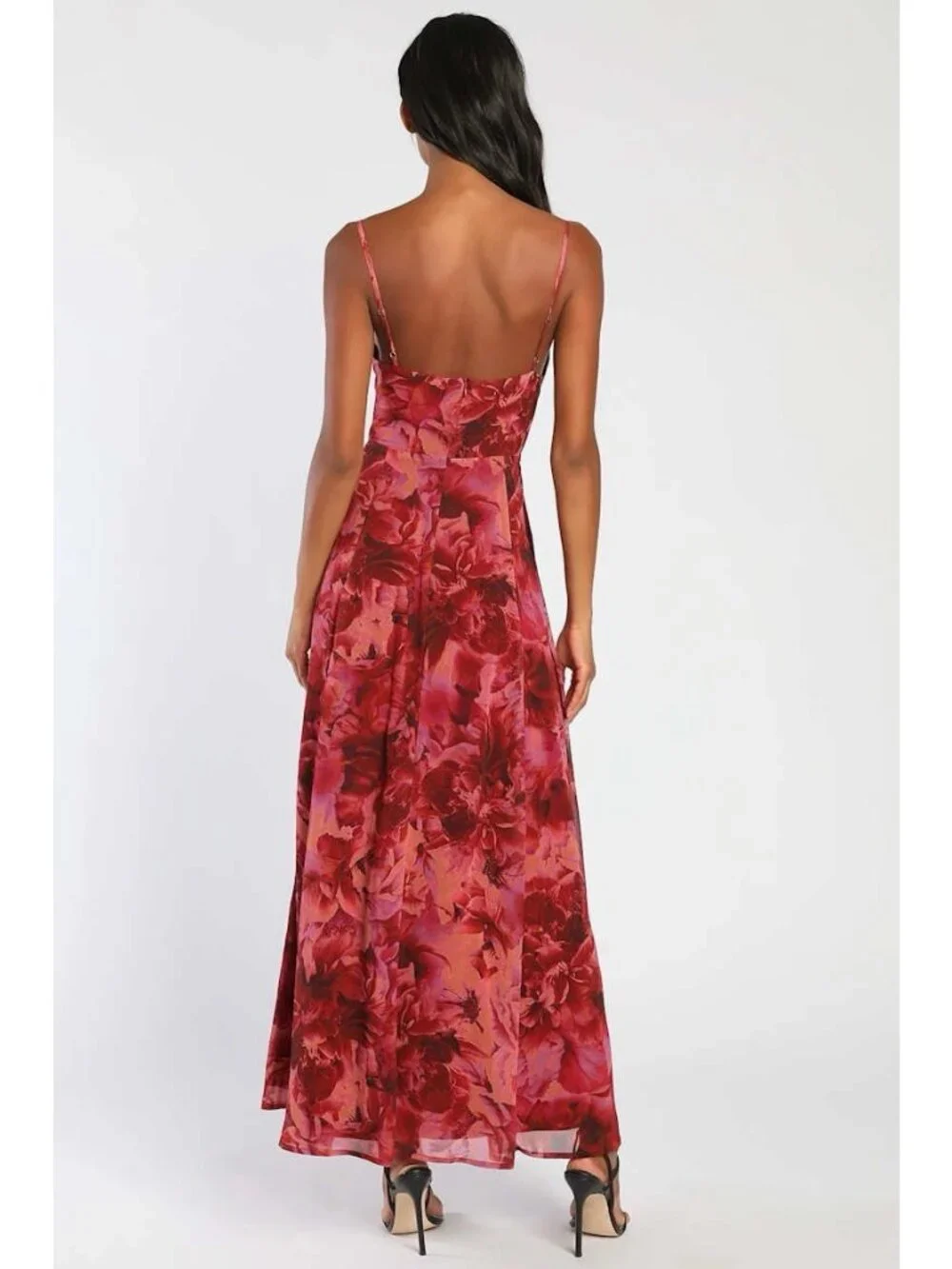 Lulus Beautiful Soul Maxi Dress XL Burgundy Red Floral Twist Front Romantic Gown - Picture 5 of 5